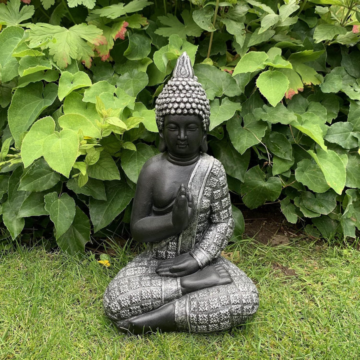 K&L Wall Art Sitzende Buddha Figur für Innen- und Aussenbereich 33cm Feng Shui Deko Kunststein Statu