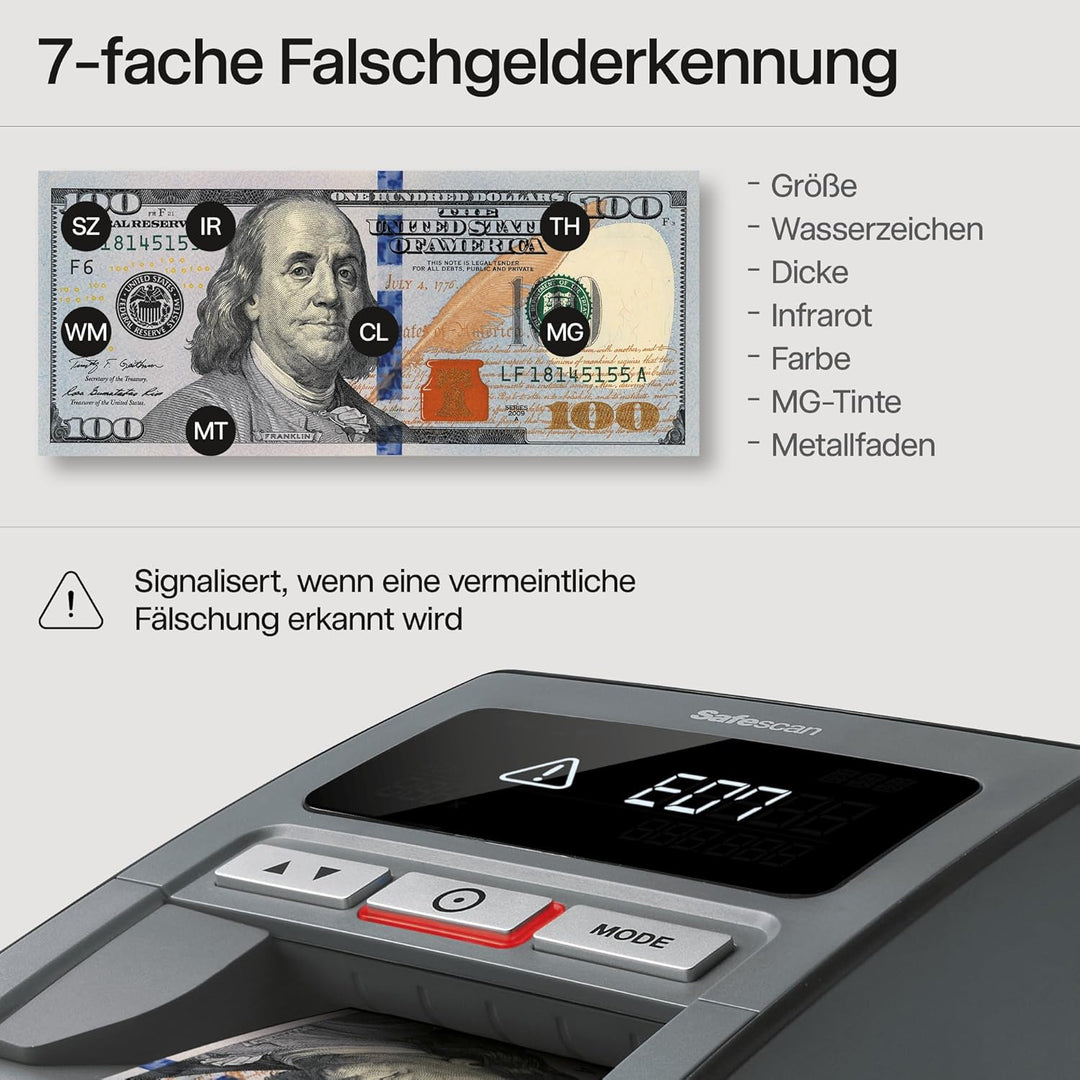 Safescan 185-S automatischer Geldscheinprüfer zur schnellen Überprüfung von Geldscheinen - Inklusive