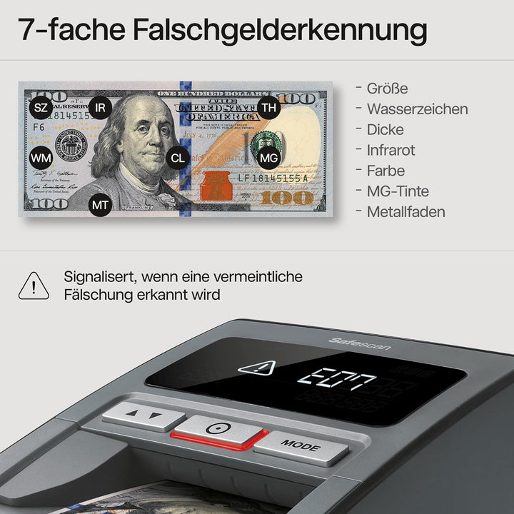 Safescan 185-S automatischer Geldscheinprüfer zur schnellen Überprüfung von Geldscheinen - Inklusive
