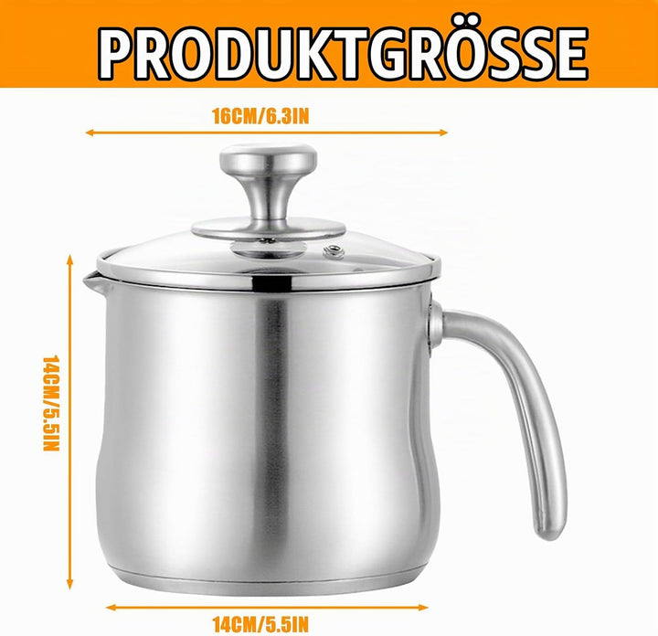 Milchtopf Edelstahl mit Deckel und Ausgiesser, 2 Liter Kochtopf Induktion mit Dampfloch &amp; Rutschfest