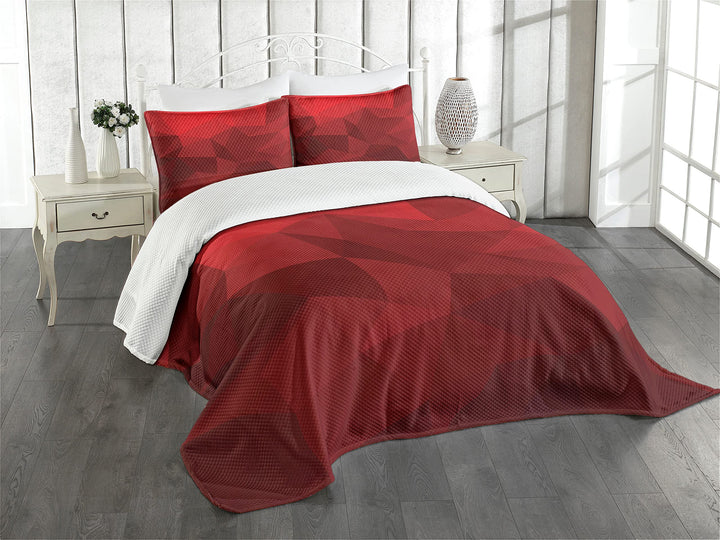 ABAKUHAUS rot Tagesdecke Set, Triangular Mosaik mit Poly, Set mit Kissenbezügen Romantischer Stil, f