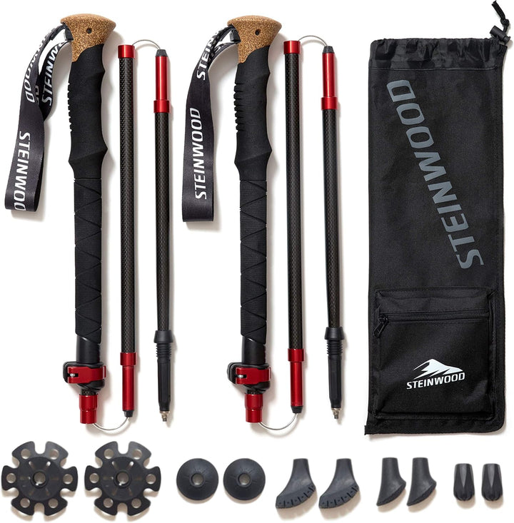 Steinwood Premium Carbon Wanderstöcke - Trekkingstöcke - extra leicht, verstellbar mit Teleskop und