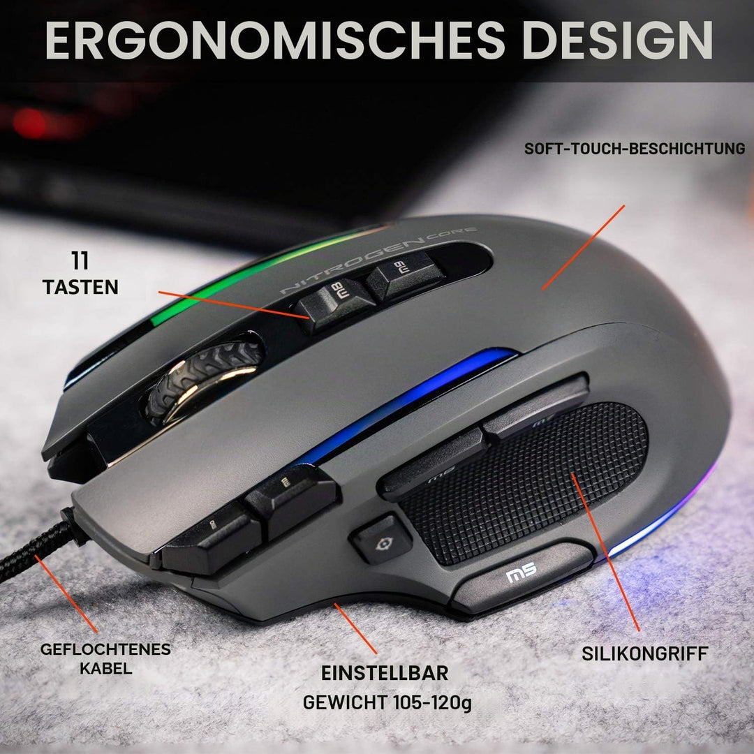 The G-LAB Kult NITROGEN CORE Hochleistungs-Kabel-Gaming-Maus - Avago 10.000 DPI-Optischsensor, RGB,