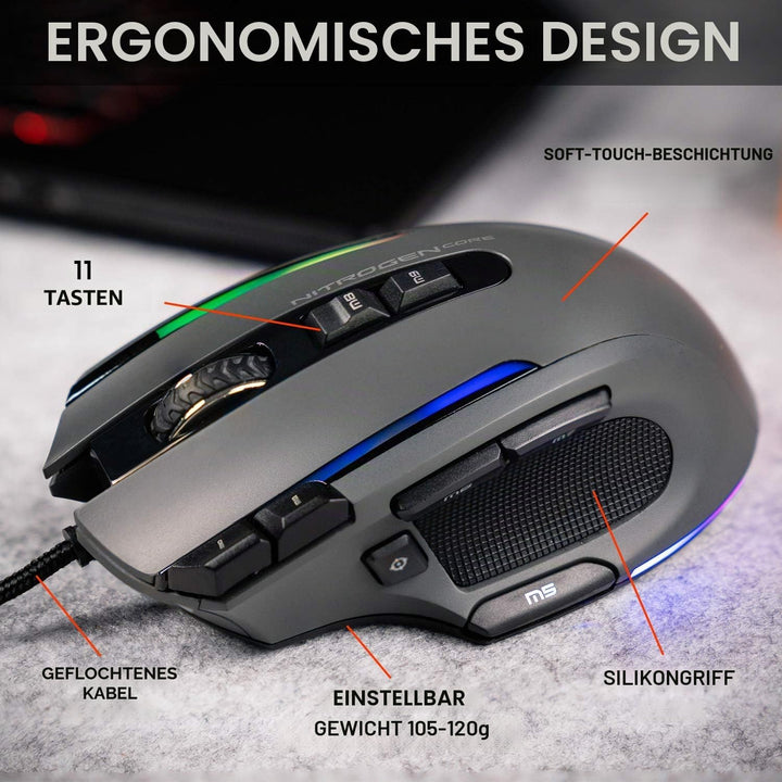 The G-LAB Kult NITROGEN CORE Hochleistungs-Kabel-Gaming-Maus - Avago 10.000 DPI-Optischsensor, RGB,