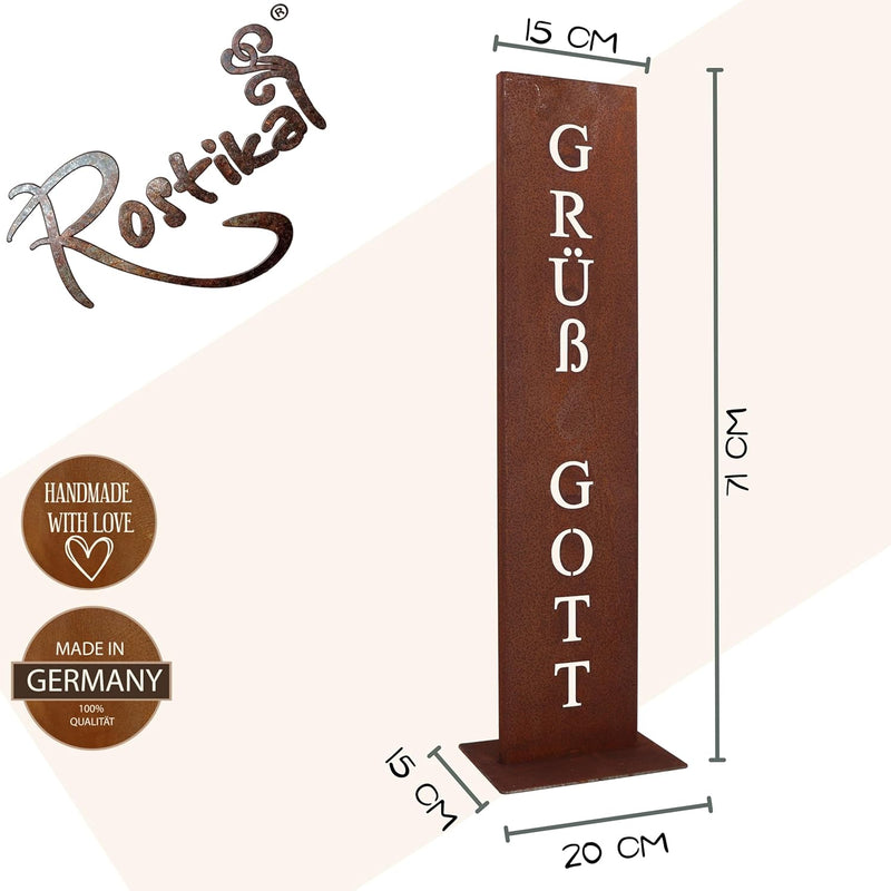 Rostikal Grüss Gott 71 cm Rost Schild Gartendeko Edelrost, Grüss Gott 71 cm