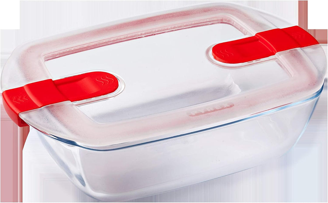 Pyrex 1451130 Cook and Heat Cook & Heat – Set aus 3 Lebensmitteln, rechteckig, Glas 1,1 l, mit luftd