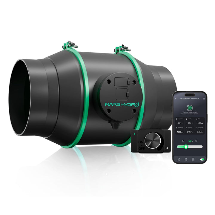 MARS HYDRO Smart 6 Zoll Inline-Ventilator mit variablem Geschwindigkeitsregler, Temperatur- und Luft