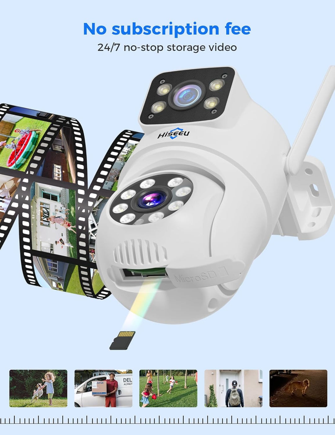 Hiseeu [Dual-Objektiv 3MP Überwachungskamera Aussen WLAN,2,4G/5G Dual-Ansicht PTZ WiFi Kamera Outdoo