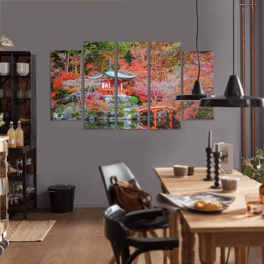 Feeby Frames, Leinwandbild Bilder Wand Bild - 5 Teile - Wandbilder Kunstdruck (JAPANISCHER GARTEN, R