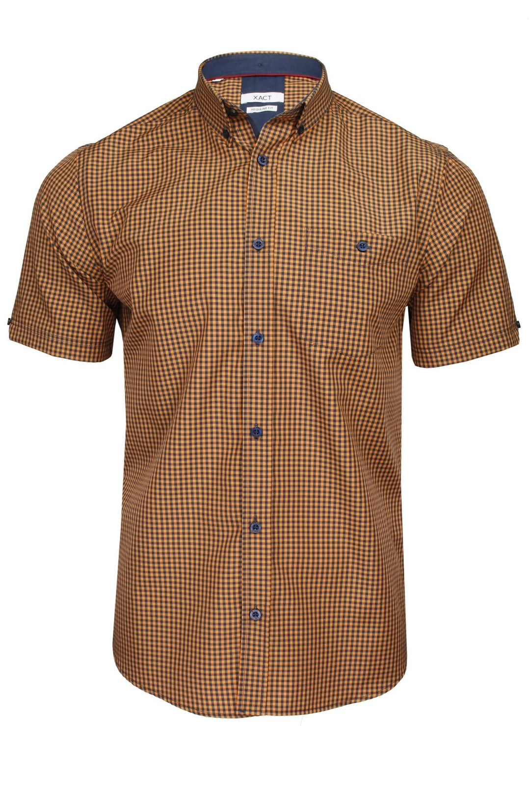 Xact Herren Kurzarmhemd mit Gingham-Karo, Button-Down-Kragen, Normale Passform M Apricot/ Navy, M Ap