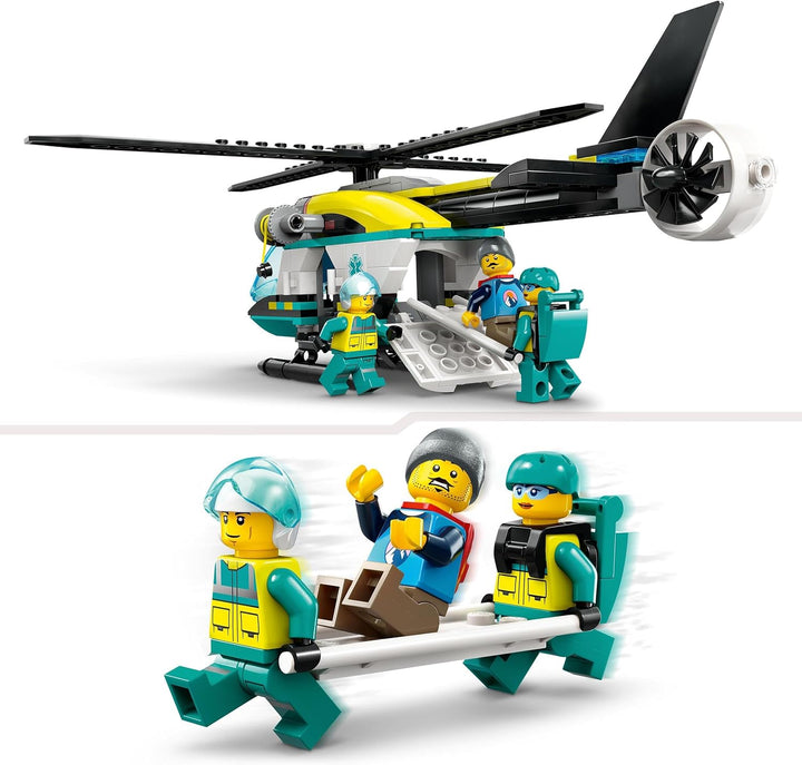LEGO City Rettungshubschrauber, Hubschrauber-Spielzeug für Kinder, Helikopter mit Seilwinde, Rotoren