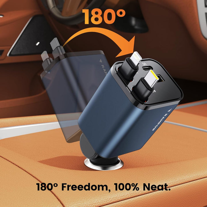 RAMPOW Zigarettenanzünder USB C, Auto Zubehör 65W Auto ladegerät Kfz Zubehör, 4in1 Einziehbares Auto