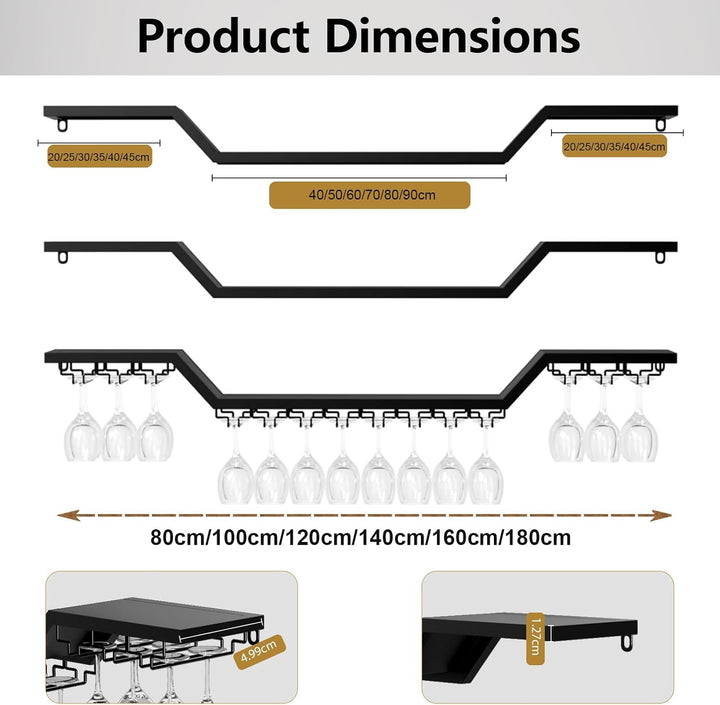 Wand Weinregal mit LED Beleuchtung, 3 Ebenen Weinpareite Display, 100cm | Schwebende Barregale mit G