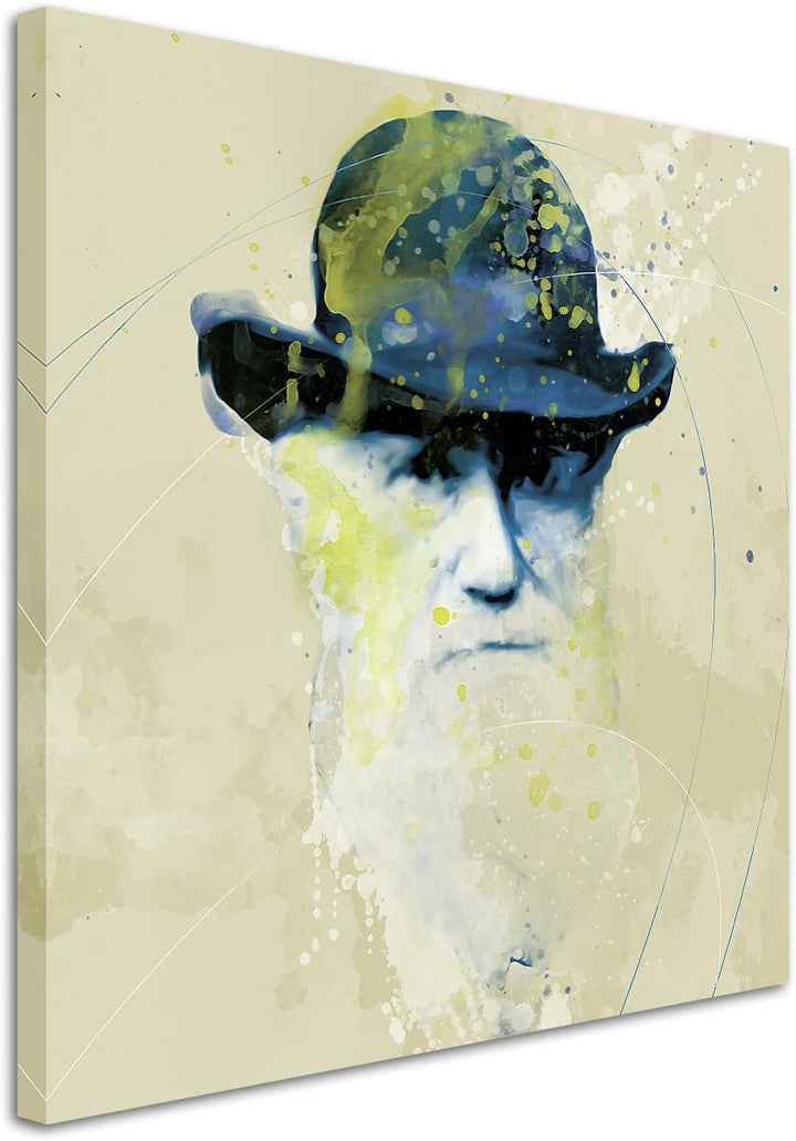 Charles Darwin I Aqua 60x60cm - Splash Art Paul Sinus Wandbild auf Leinwand - Malerei, Kunstbild, Aq