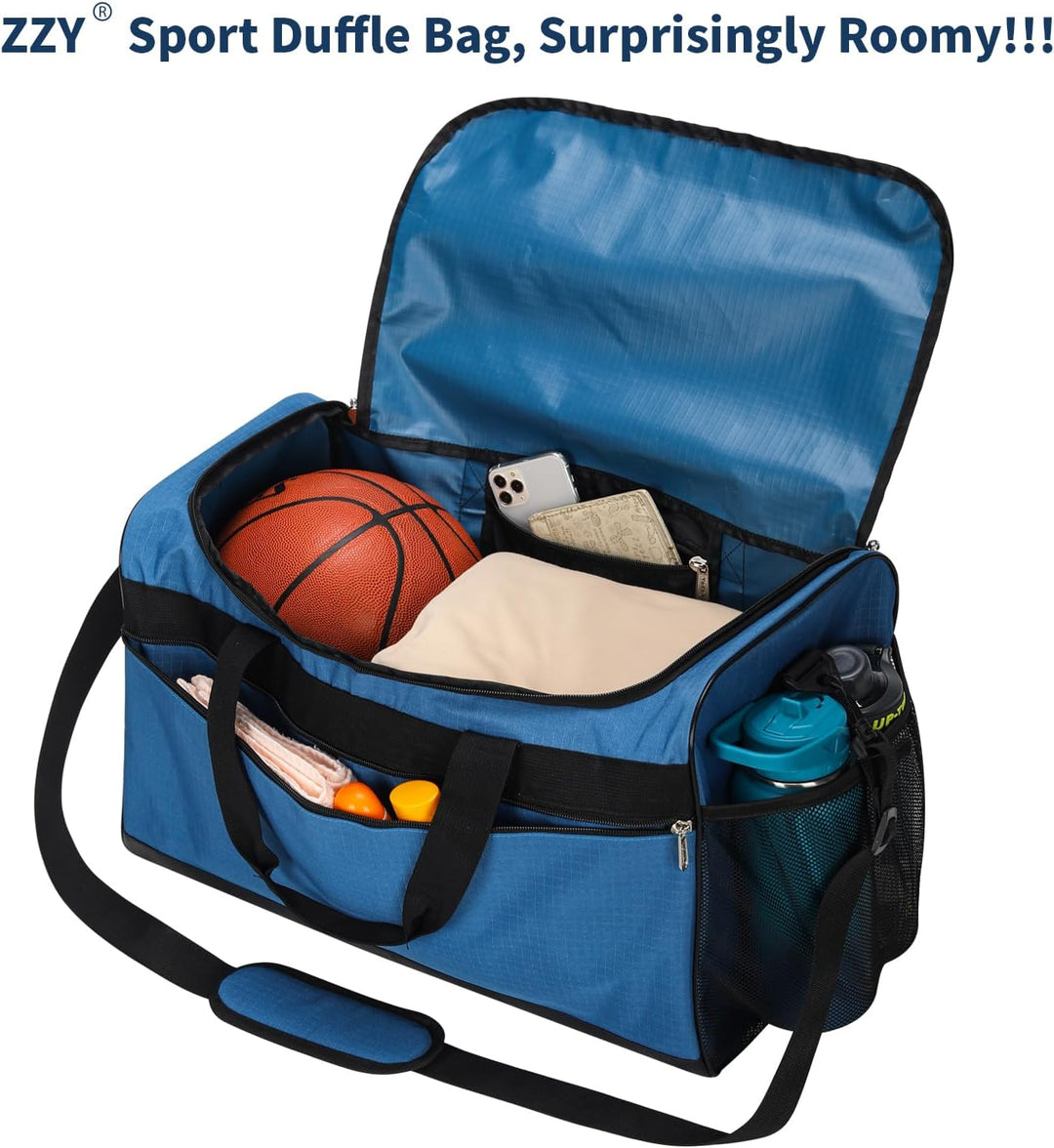 Sporttasche Reisetasche Fitness Tasche mit Schultergurt Wochenendtasche für Damen und Herren (Blau,