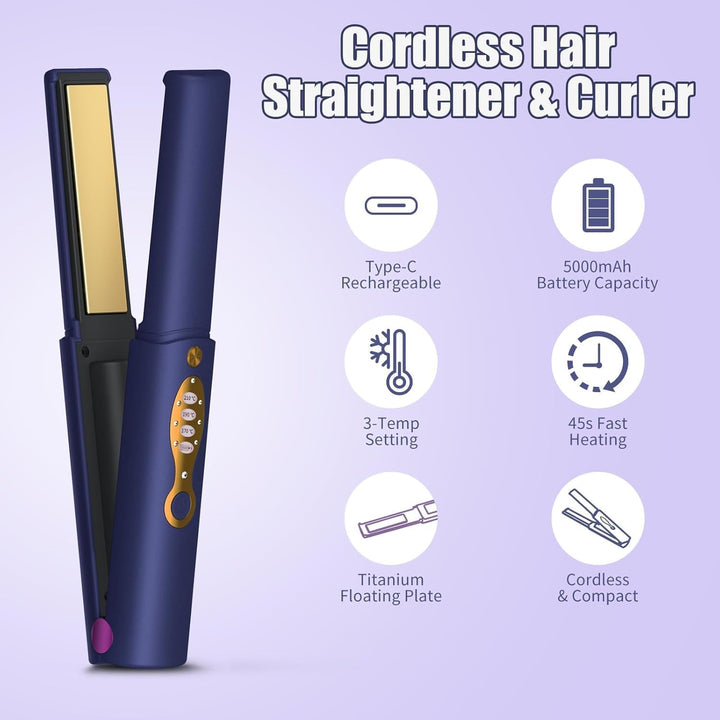 OBEST Glätteisen Kabellos, 2 in 1 Glätteisen Locken und Glätten, Wiederaufladbares Tragbares USB Haa