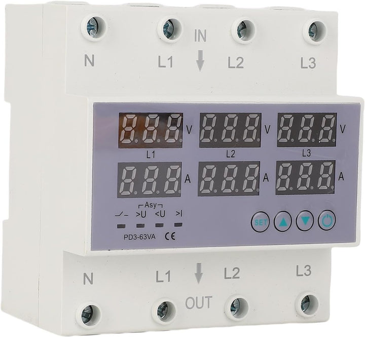 3-Phasen-DIN-Schienen-Voltmeter-Amperemeter-Multitester, AC 390‑500 V Automatischer Überspannungs-Üb