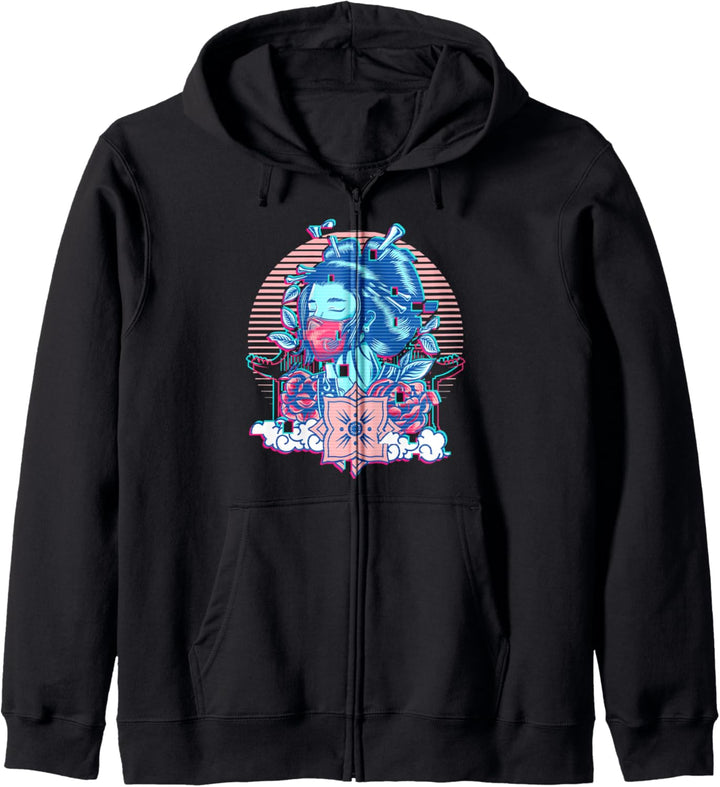 Geisha Japanese Vaporwave Aesthetic Glitch Kapuzenjacke