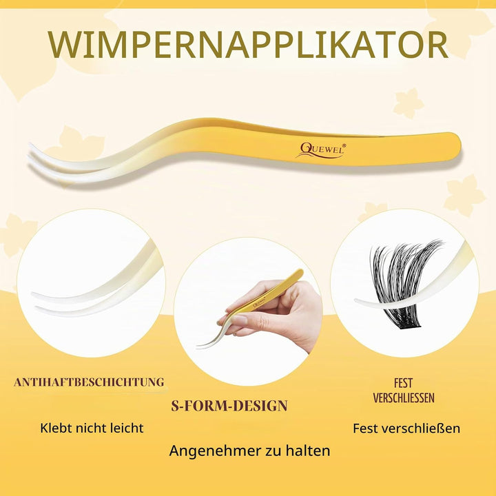 QUEWEL Wimpern-Extensions 320 Stück 80D+100D, DIY Lash-Extension-Set, Cluster-Lashes mit Wimpernkleb