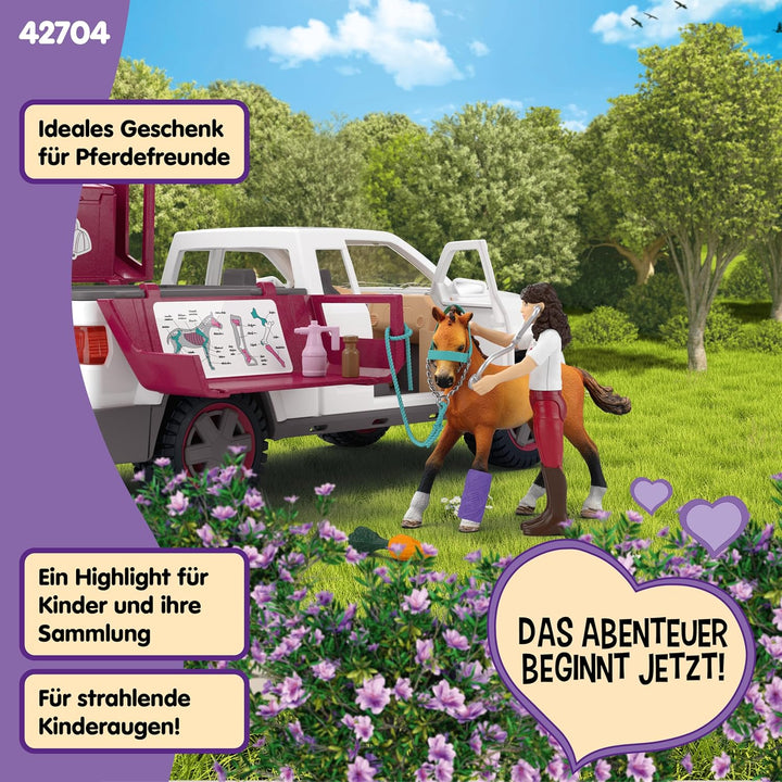 schleich HORSE CLUB | Mobile Tierärztin mit Anhänger 42704 | Set aus Pick-up & Anhänger, 1 Pferd, be