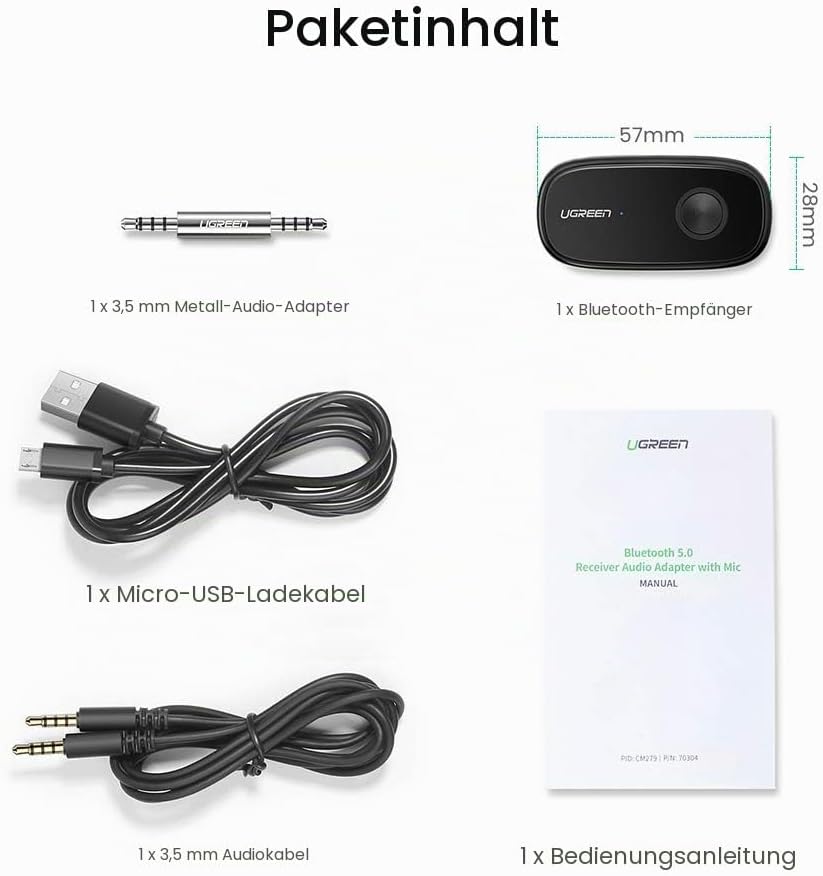 UGREEN CM279 Audio Transmitter, AUX, Bluetooth 5.0 aptX (schwarz)