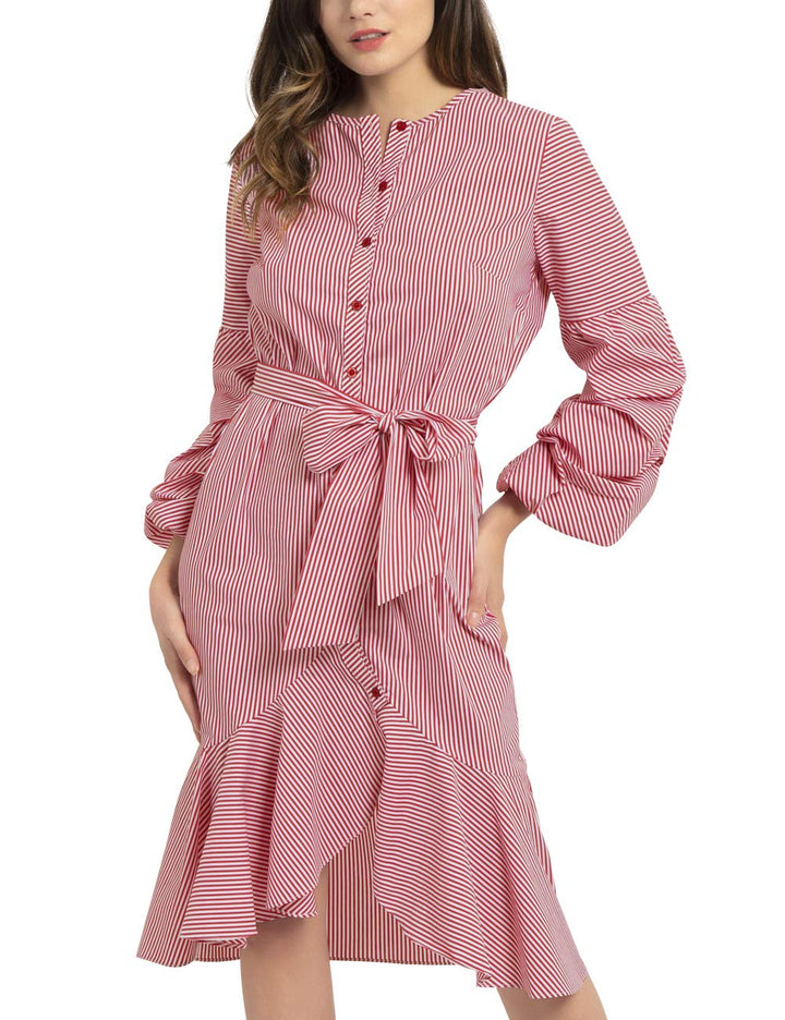 APART Fashion Damen Striped Dress Kleid 38 Rot (Rot-creme Rot-creme), 38 Rot (Rot-creme Rot-creme)