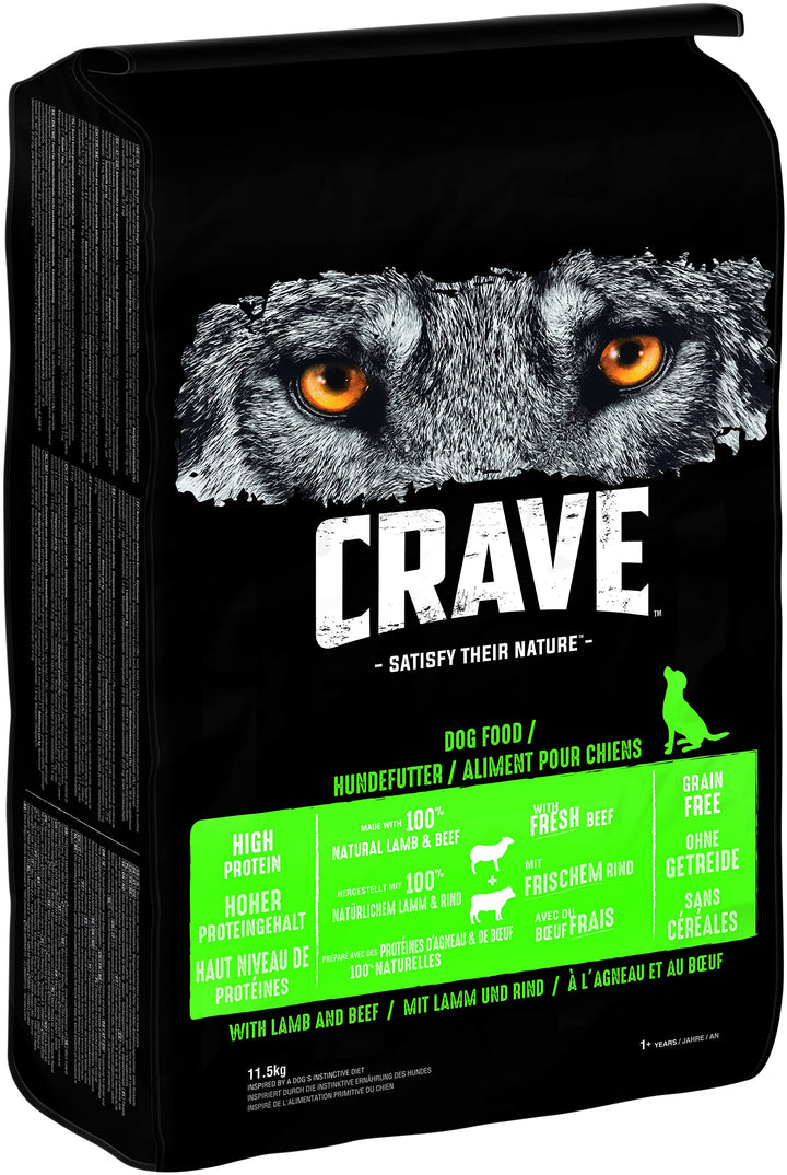 Crave Adult Trockenfutter mit Lamm & Rind, 11,5kg (1 Beutel) – Premium Hundefutter trocken mit hohem
