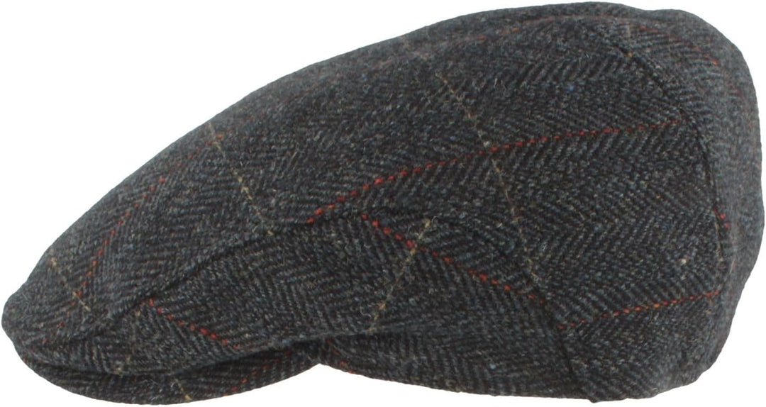 Breiter Herren Winter Schiebermütze mit Ohrenklappen Flatcap Schirmmütze 100% Wolle mit ausklappbare