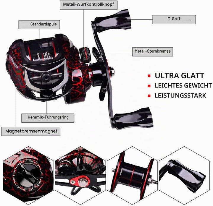 Angelrute und Rolle Combo, 2,1 m Kohlefaser Teleskop Angelrute mit Spinning/Baitcasting Reel Combos,