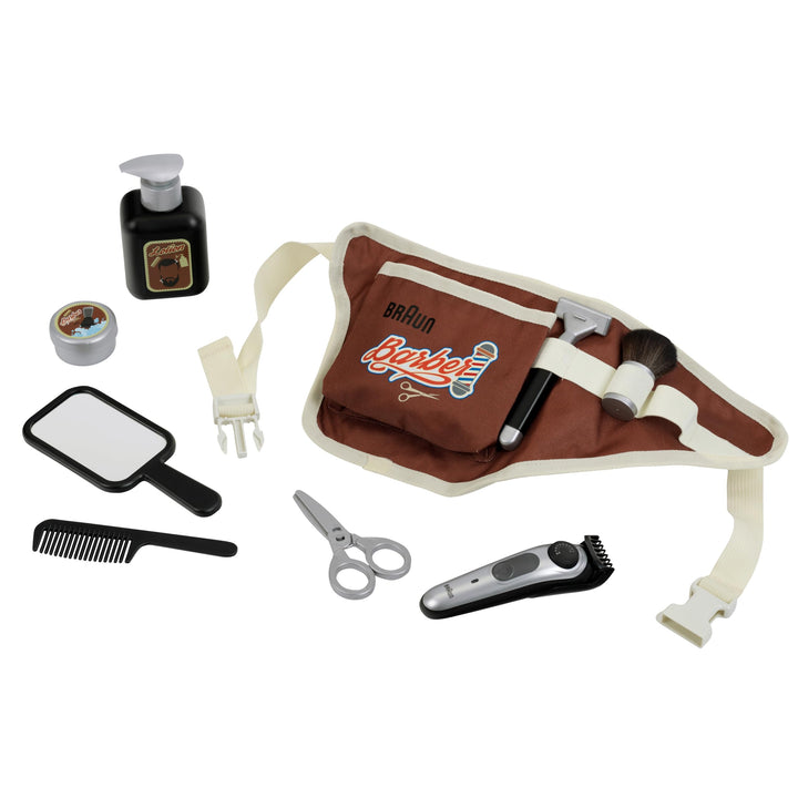 Theo Klein 5838 Braun Barbier-Set I Bauchtasche mit vielen Barber-Shop-Utensilien I Elektrischer Spi