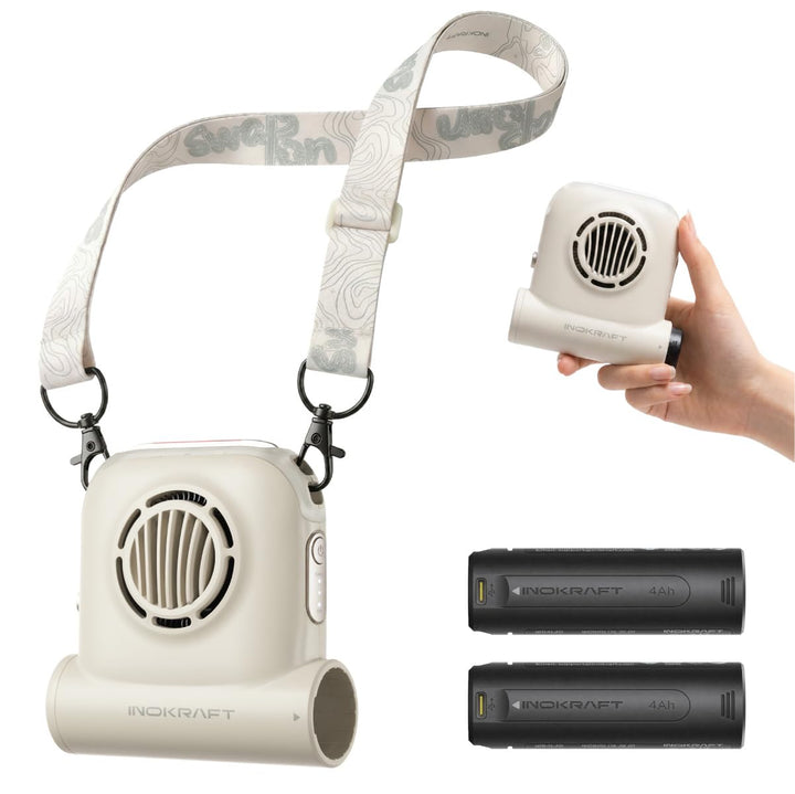 InoKraft Freihändiger Clip-Ventilator, tragbarer Ventilator mit 2 Wechselakku, 49 ft/s Turbo Fan, Tr