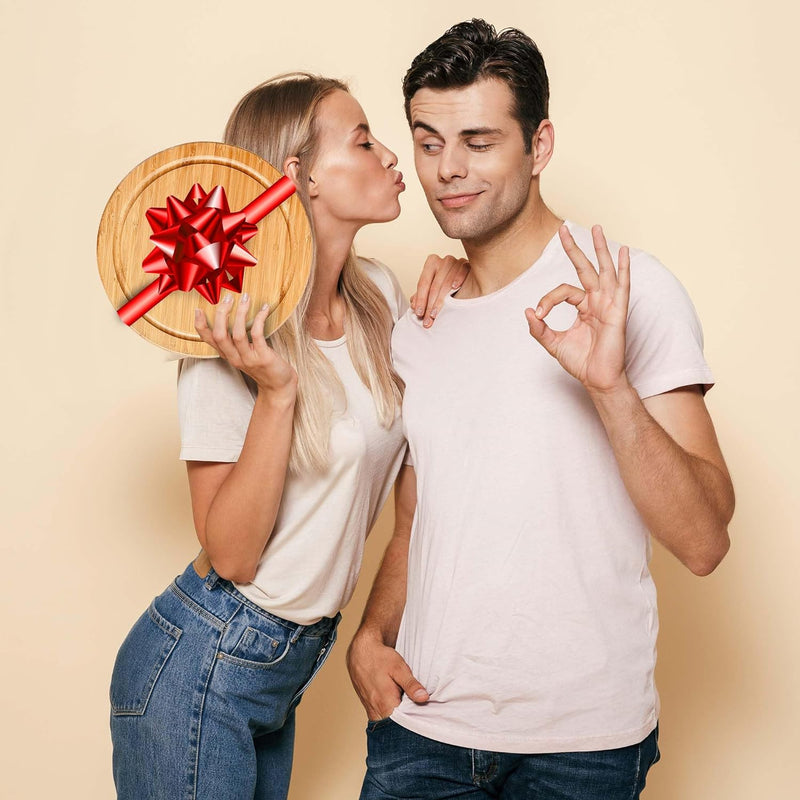 Bambus Käsebrett mit Käsemesser Set – 25cm Rund Servierplatte aus Holz für Käse und Häppchen – Chees