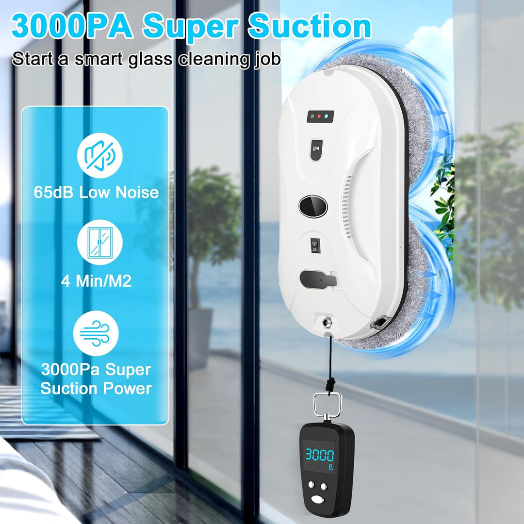 Fensterputzroboter, Elektrischer Fensterreiniger Roboter mit Fernbedienung, Sicherheitsseil und 60 M