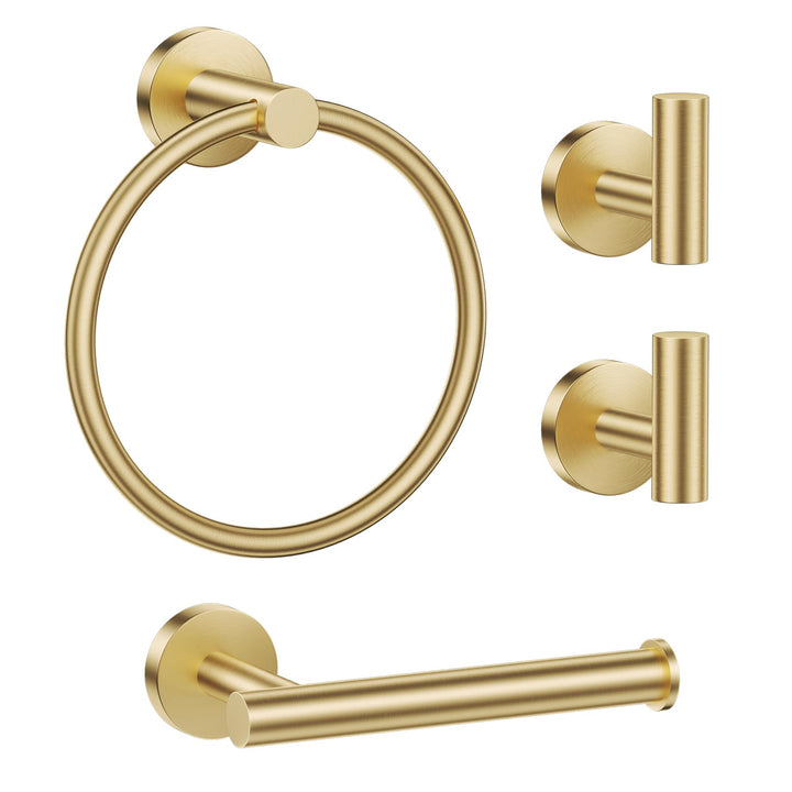 Badezimmer-Hardware-Set, goldfarbener Edelstahl, 4-teilig, inklusive Handtuchstangen, Papierhandtuch