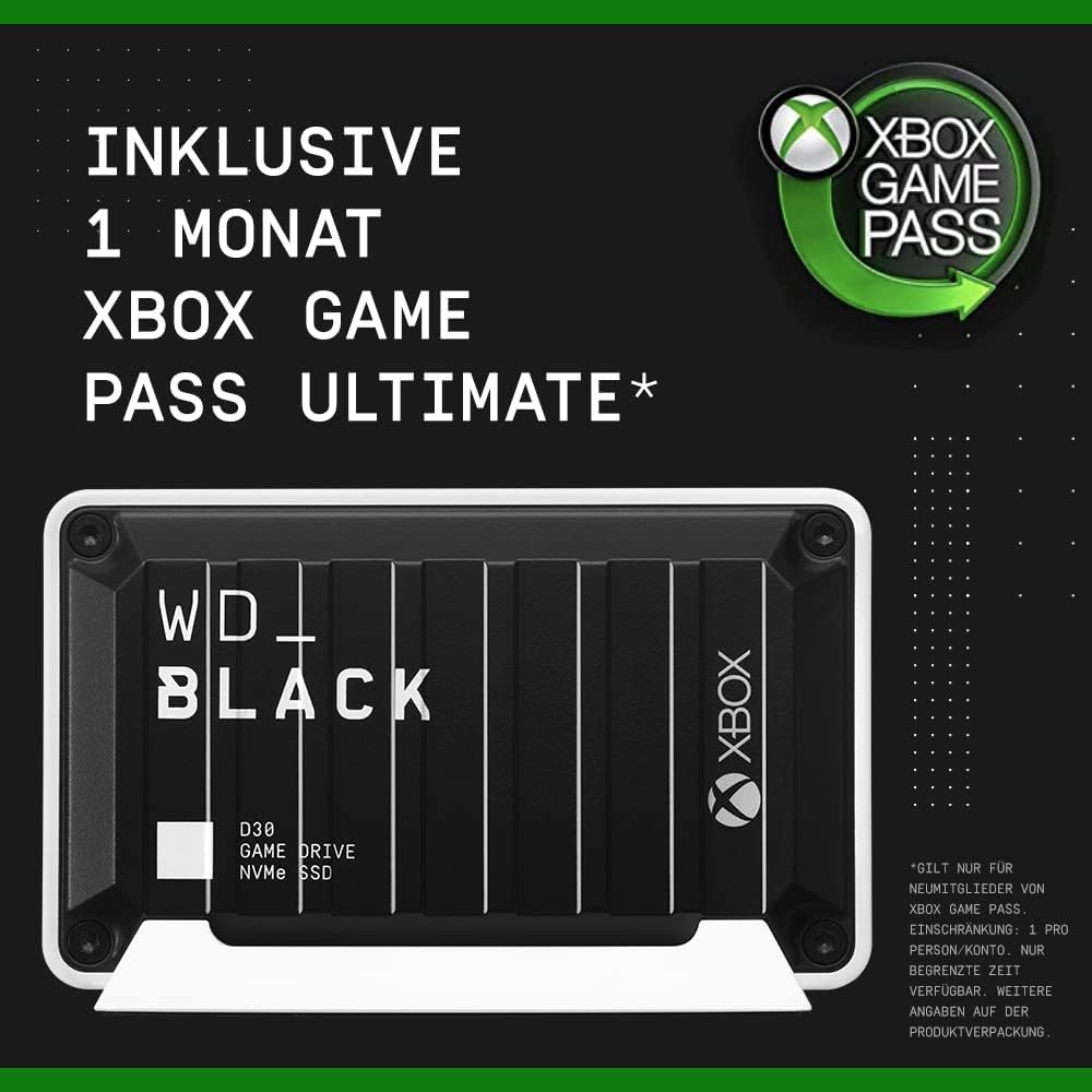 WD_BLACK D30 Game Drive SSD 1 TB (Übertragung mit 900 MB/s, USB Typ-C zu Typ-A Kabel) kompatibel mit