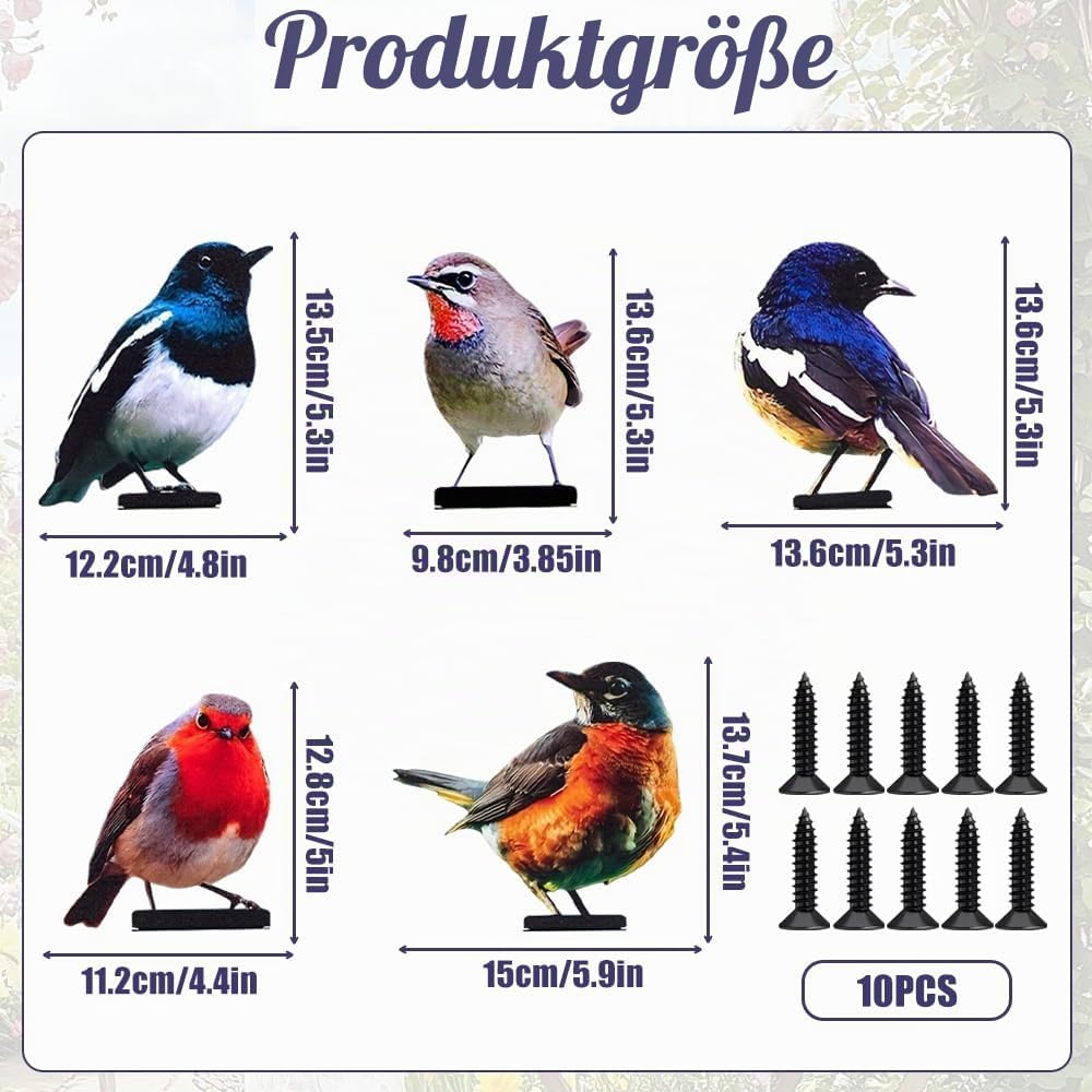 5 Stück Gartendeko Bemalte Vogel, Bunt Bemalte 2D Gartenkunst für draussen wetterfest, Vögel Gartens