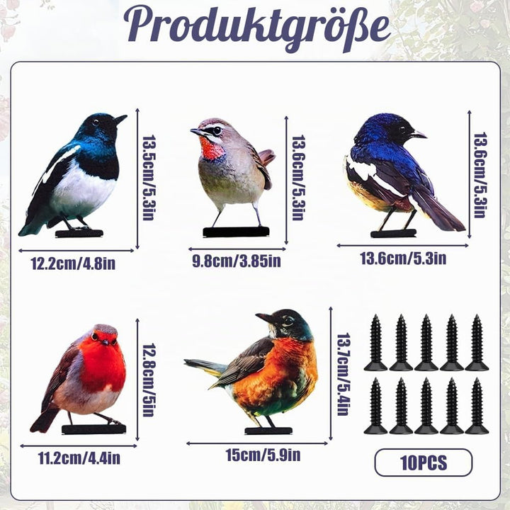 5 Stück Gartendeko Bemalte Vogel, Bunt Bemalte 2D Gartenkunst für draussen wetterfest, Vögel Gartens