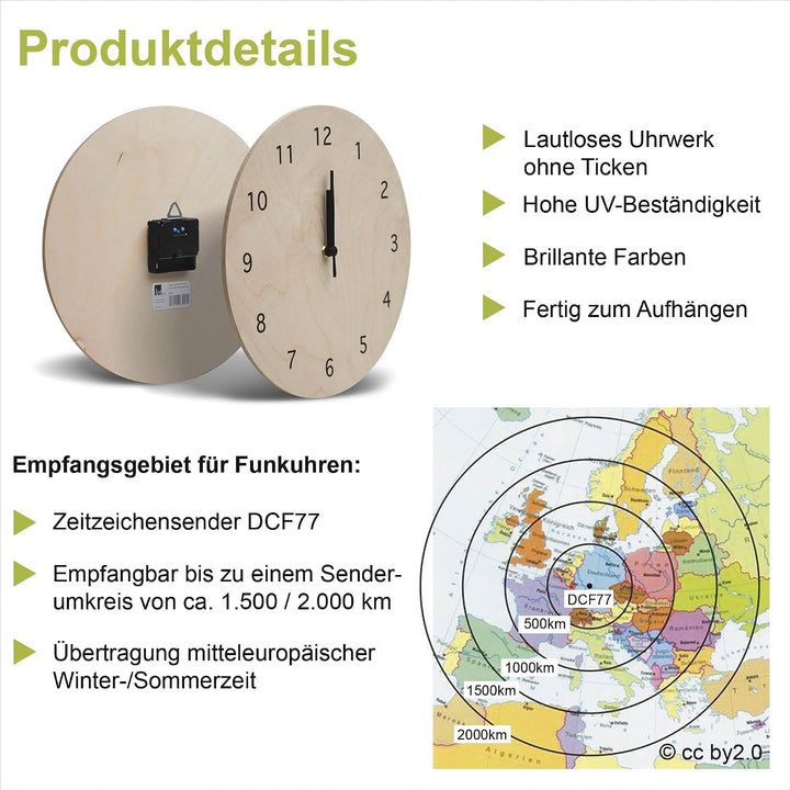 ARTLAND Wanddeko Wanduhr ohne Tickgeräusche aus Holz Funkuhr lautlos rund Ø 30 cm Auroraborialis - N