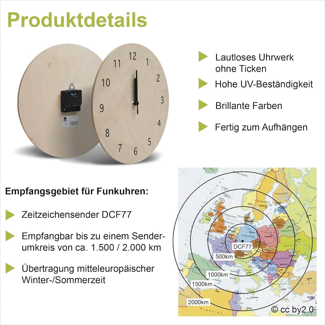 ARTLAND Wanddeko Wanduhr ohne Tickgeräusche aus Holz Funkuhr lautlos rund Ø 30 cm Landschaft in den