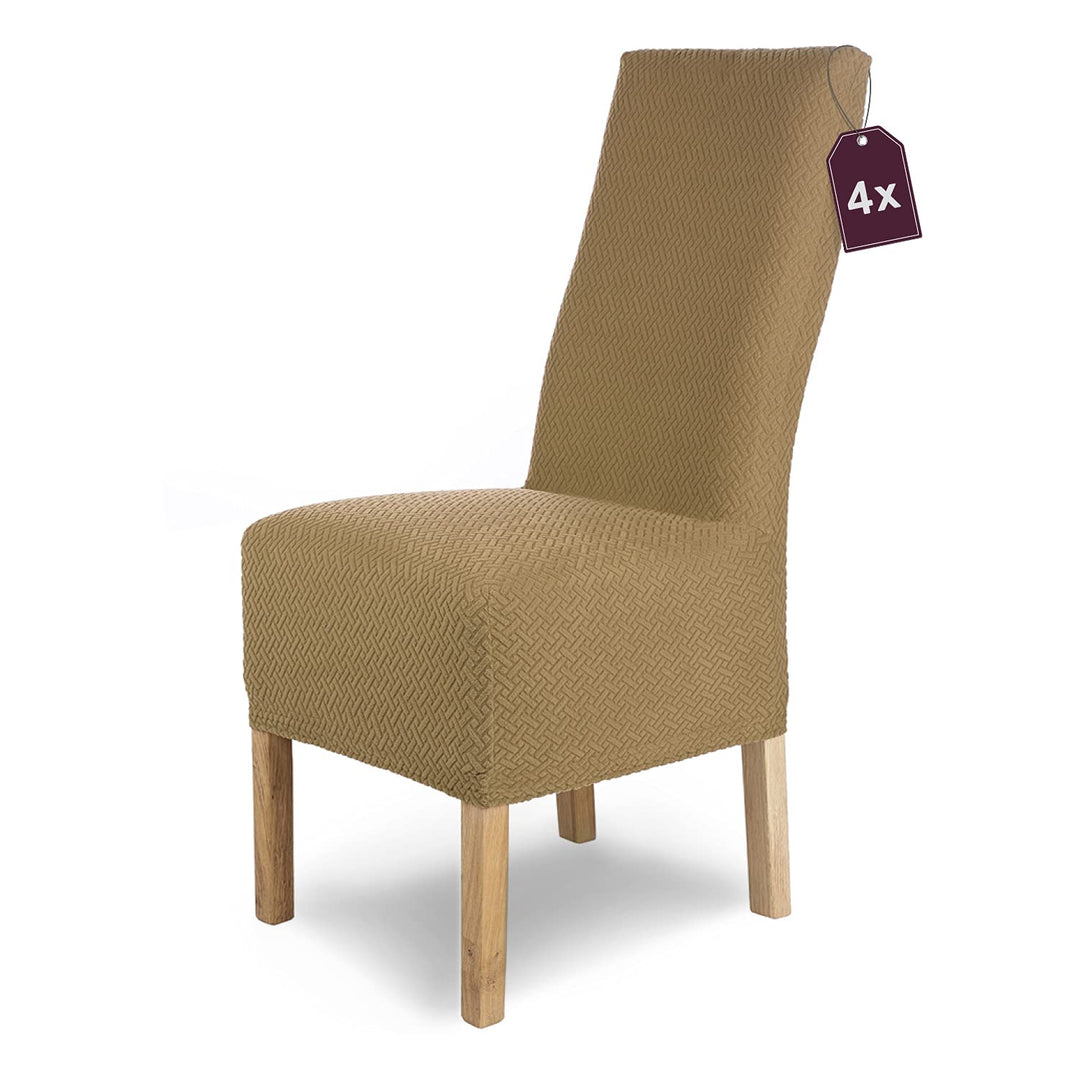 SCHEFFLER-Home Stuhlhussen Stretch Luna-Lang/Stuhlüberzug 4er Set Beige/elastische Flanell Stuhlabde