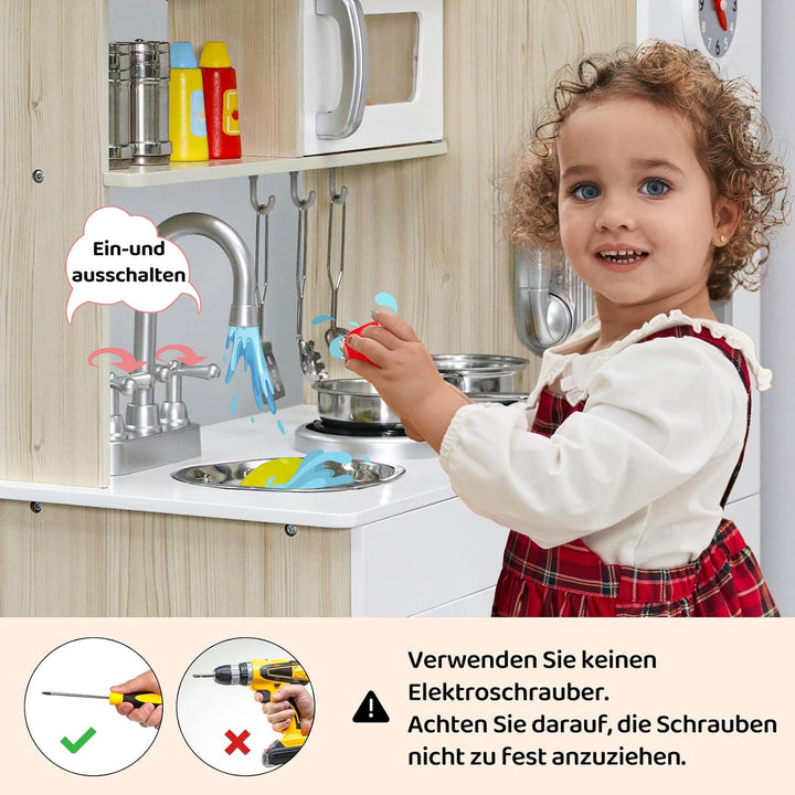 MAMIZO Kinderküche Holz, Spielzeugküche für Kinder, 81x74x30 cm Spielküche, Kommt mit Simulierten Li