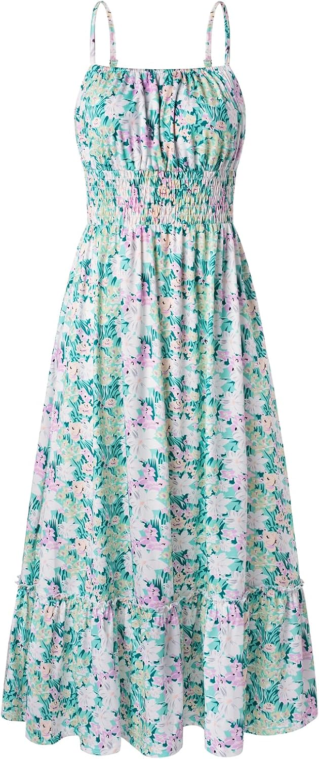 GRACE KARIN Damen Ärmellos Blumenkleid Maxikleid Casual Cami-Kleid Böhmisch Kleid Spaghettiträger Sm