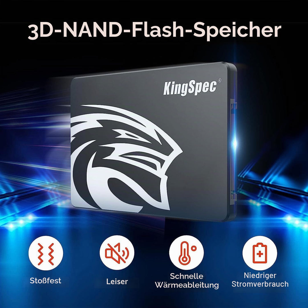 KingSpec 512GB 2.5" SATA Festplatte Intern SSD SATA 3 interne SSD 3D NAND Flash, 2.5 Zoll kompatibel