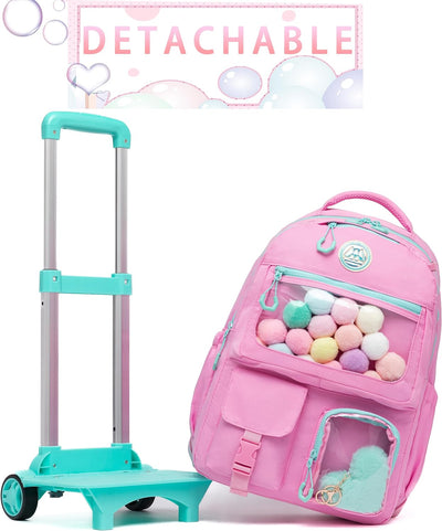 HTgroce Rosa Süsser Kinder Trolley Rucksack Schultasche Schulranzen Mädchen schultrolleys Schulrucks