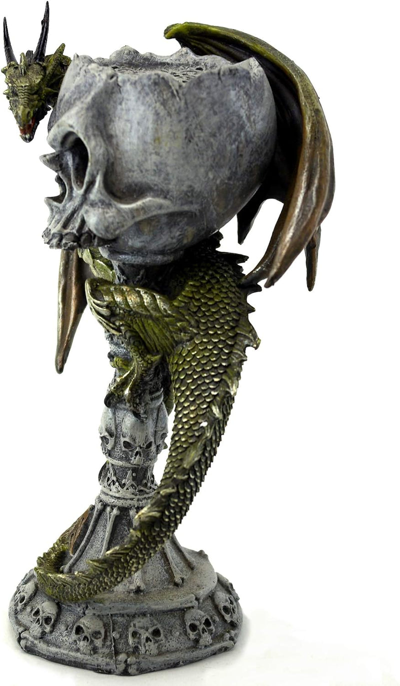 GeKi Trend Drachen Figur Kerzenständer Totenkopf mit Kerze Fantasy Gothic Dekofigur 26 cm gross