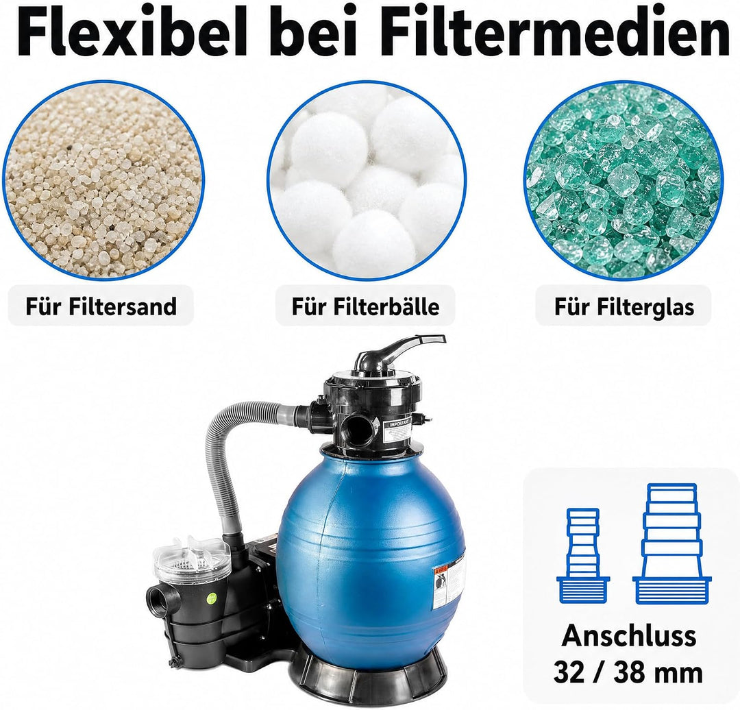 HST Profi Leis Sandfilteranlage 8 m3, 8000 Liter/Std, 250 W | Erweiterbare Filterpumpe mit geringer