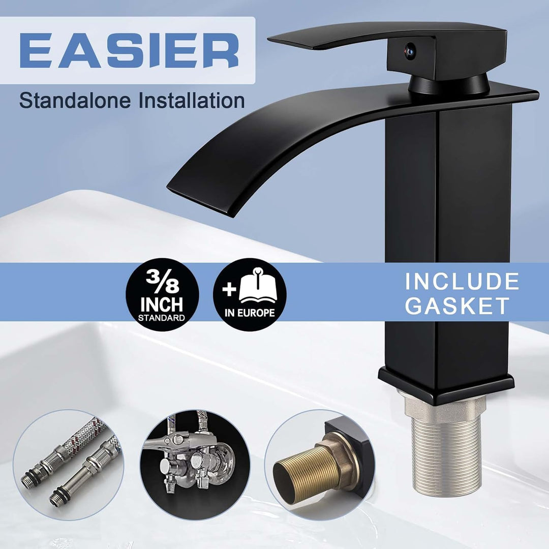 kisimixer Wasserhahn Bad Schwarz Wasserfall, Waschtischarmatur Bad Schwarz, Badarmatur Einhand Wasch