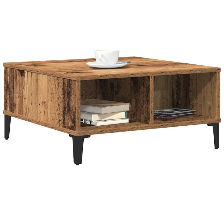 vidaXL rustikaler, brauner, quadratischer Couchtisch | Solides Altholz | Innenbereich mit Zwei einge