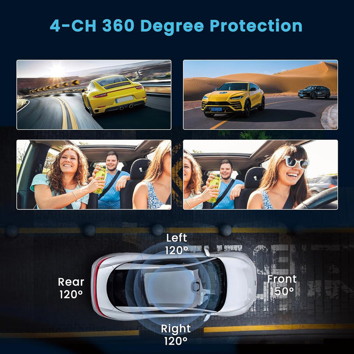4 Kanal Dashcam Auto, 360 Grad Dashcam FHD 1080P Vorne Hinten Innen Links und Rechts mit 64GB SD Kar