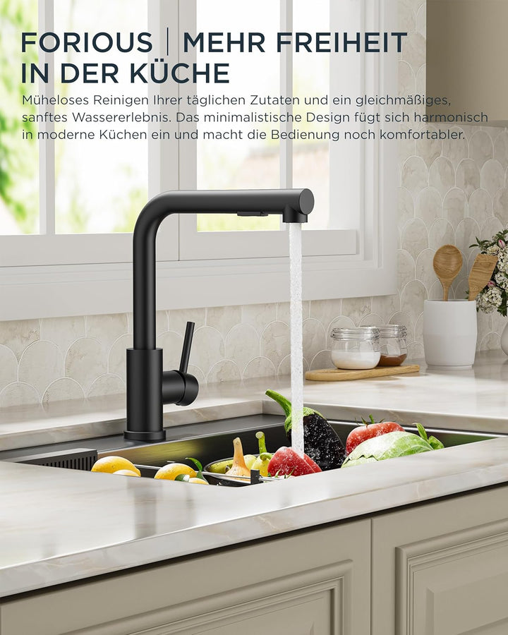 FORIOUS Niederdruck-Küchenarmatur, Einhebel-Warm- und Kaltwasserhahn, Wasserhahn mit 3 anschluessen